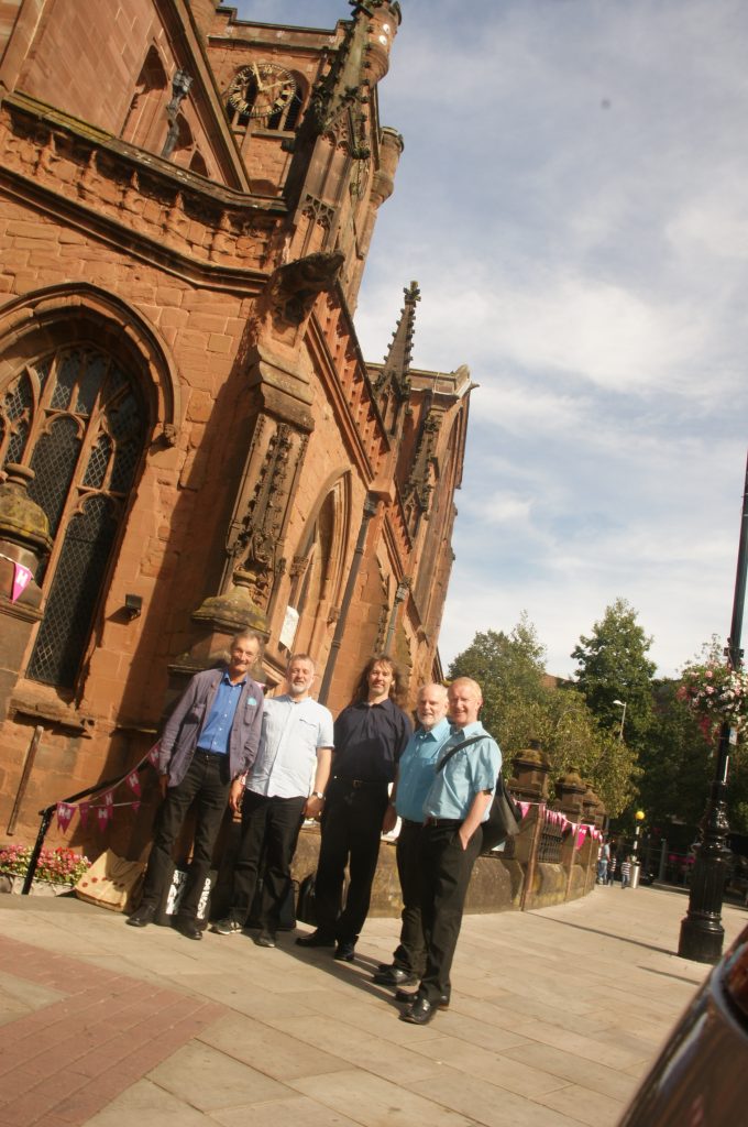 Côr Cymraeg Coventry outside St John the Baptist Church